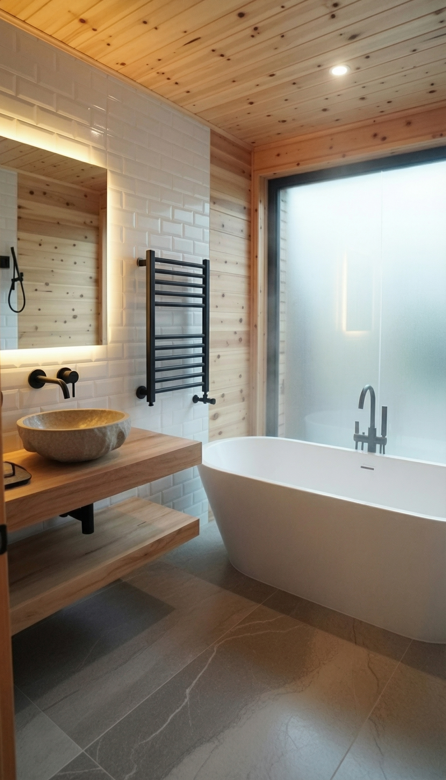 Casa Paillalef baño completo con cerámica moderna - Baño premium Villarrica