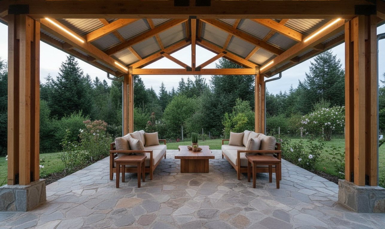 Casa Paillalef terraza con deck de madera exterior - Espacio al aire libre Villarrica